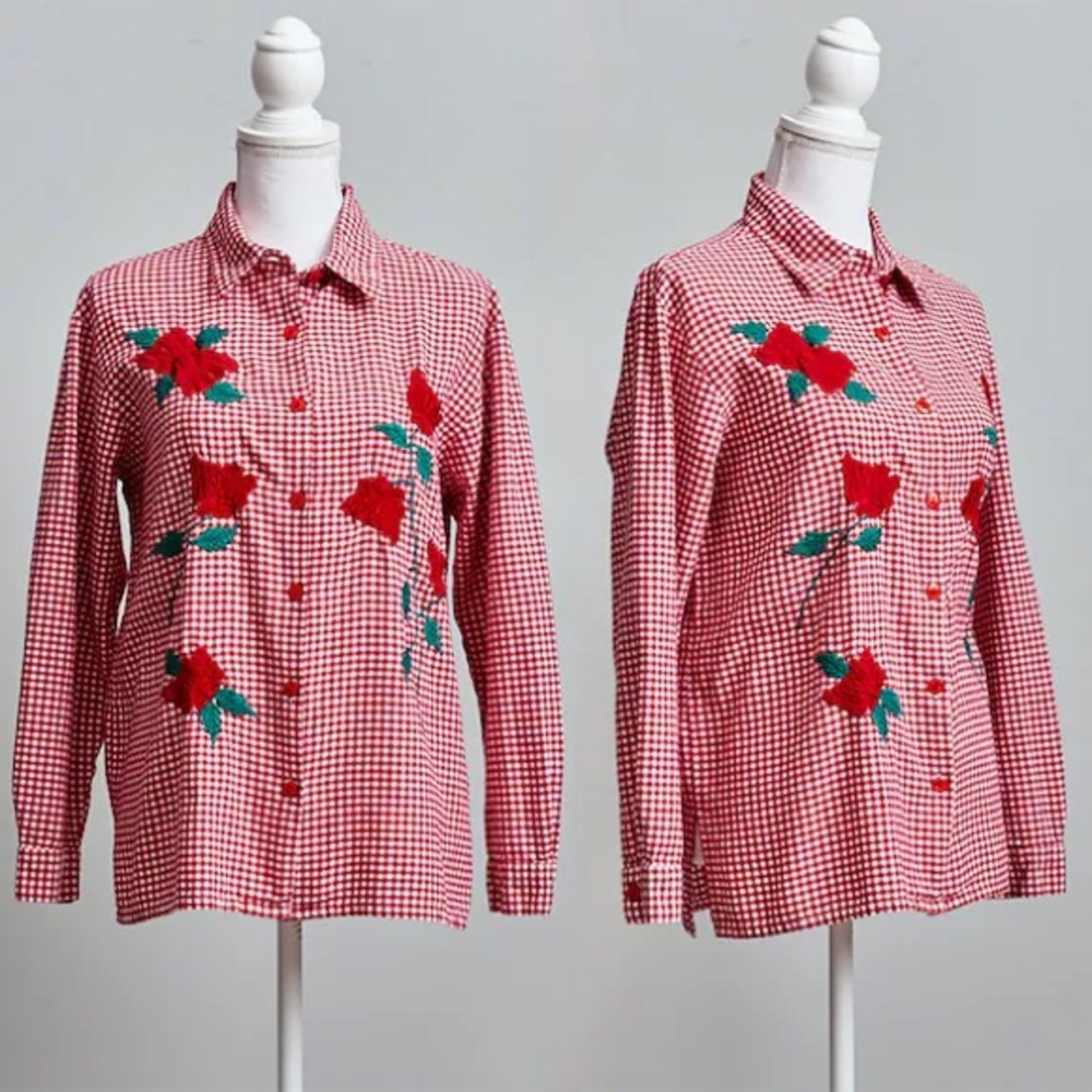 Vintage Bedford Fair Plaid Rose Dress Shirt